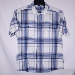 Kuhl Shirt Mens Large Plaid White, Blue Short Sleeve Tapered Fit
